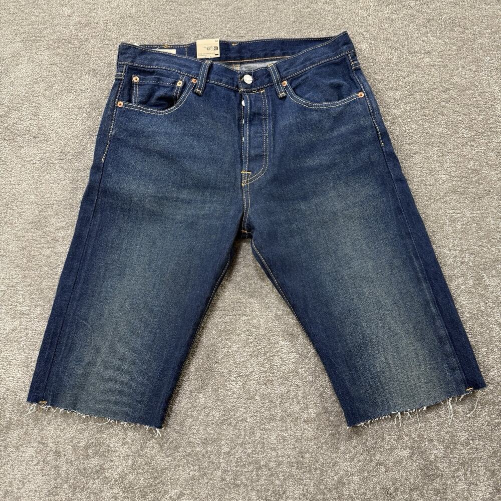 NWT Levis‎ Premium 501 Mens Denim Cutoff Shorts Button Fly Blue Jean W32 Raw Hem